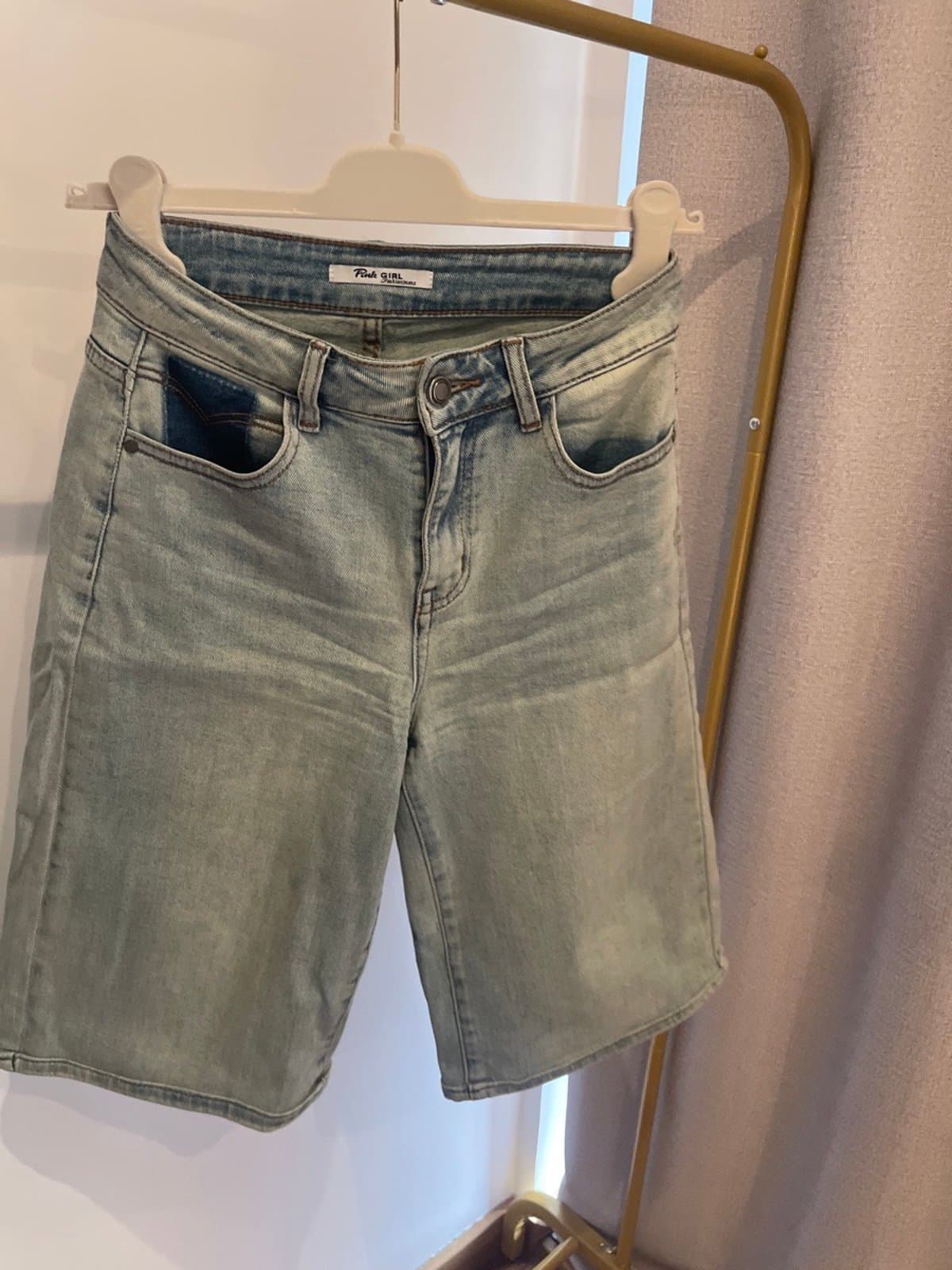 Stretch-Denim Light-Wash-Blue Shorts