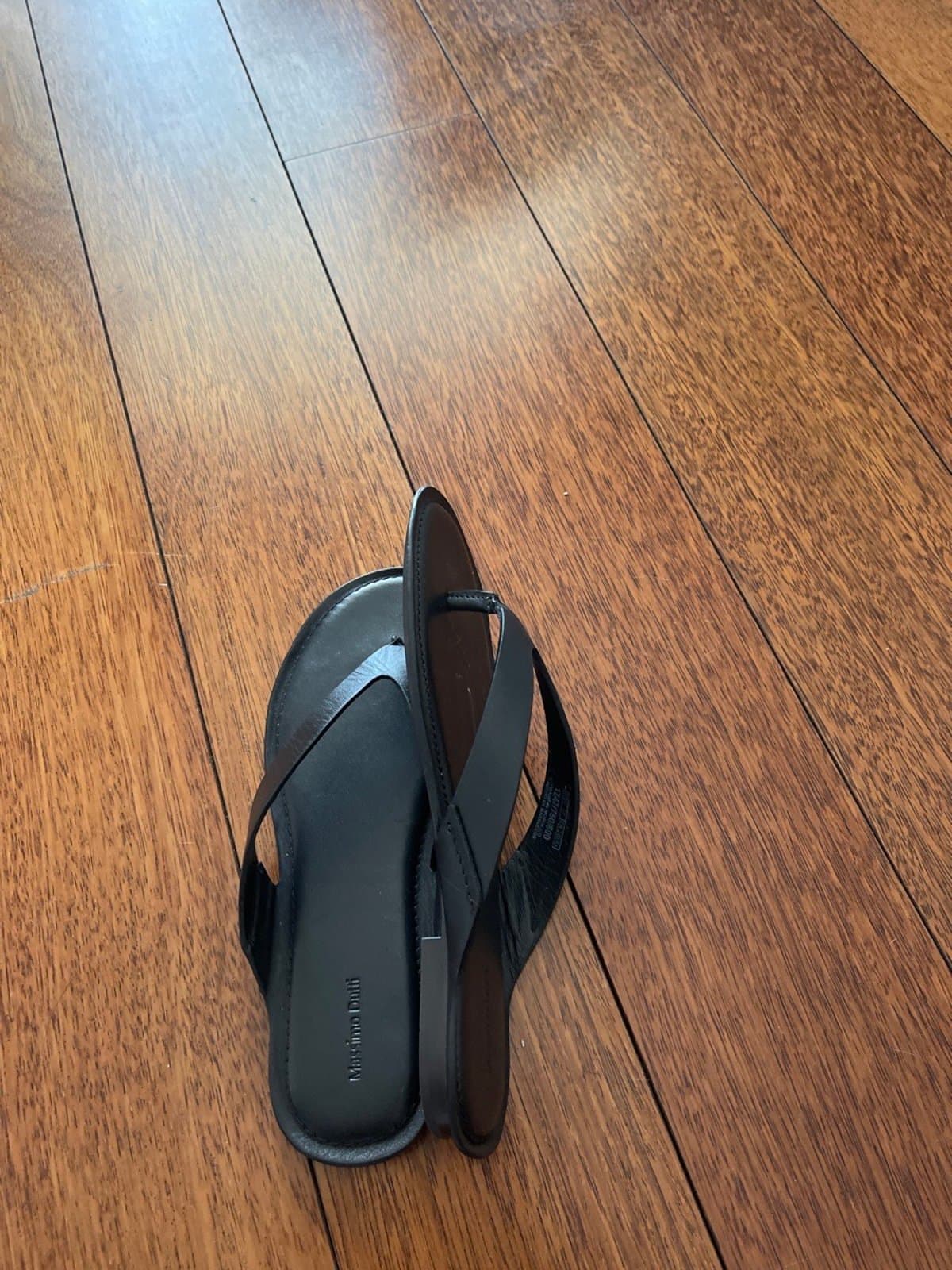 Faux-Leather Jet-Black Flip Flops