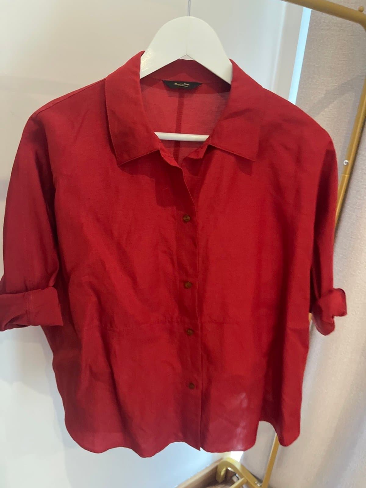 Cherry-red Spring Casual Shirt Button Down