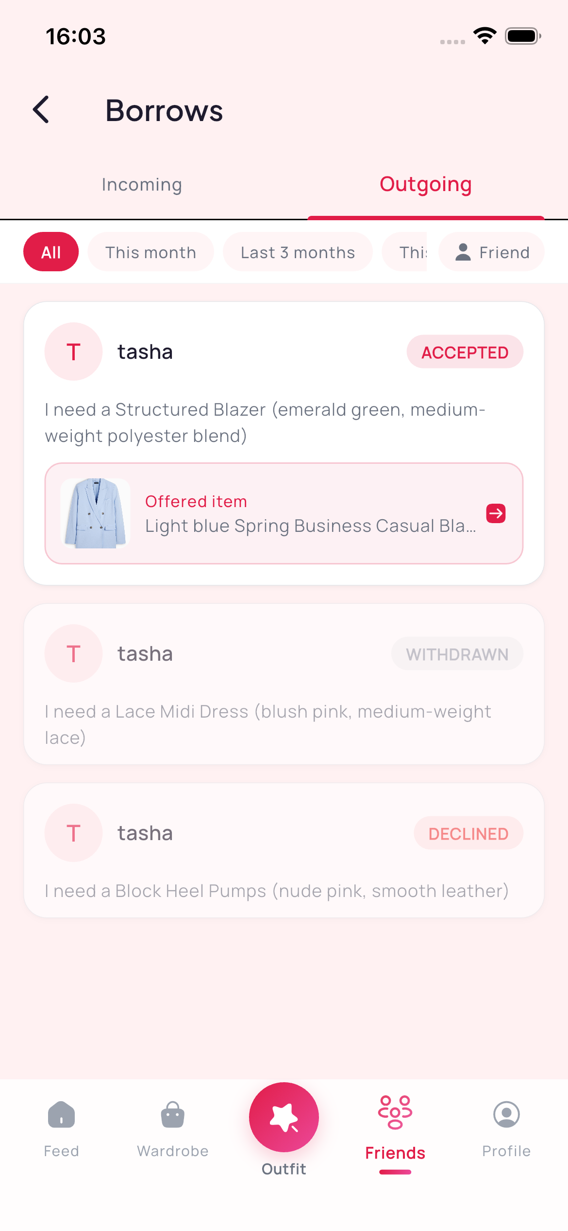 Outgoing Borrow Requests